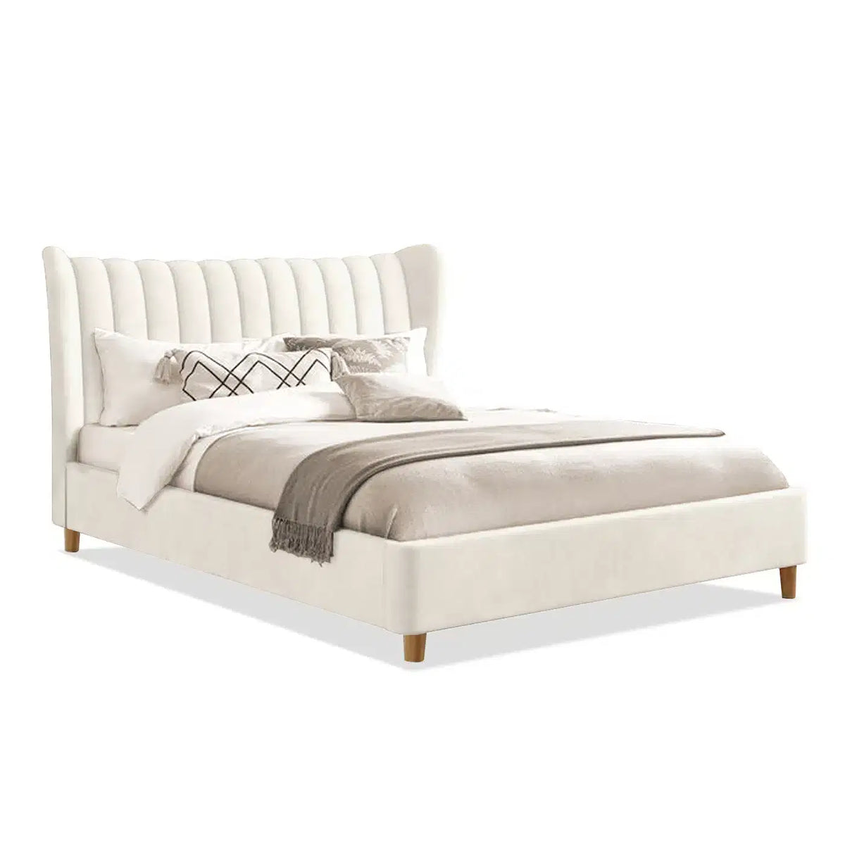 Bed Nora (Queen Size) in Velvet Off-White